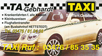 Visitenkarte Taxiunternehmen Fa. Gebhardt